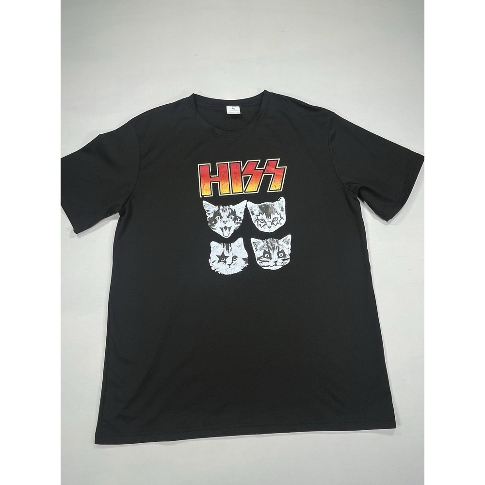 HISS Cat Parody Band T-Shirt Black Size M Funny Graphic Tee KISS Spoof
